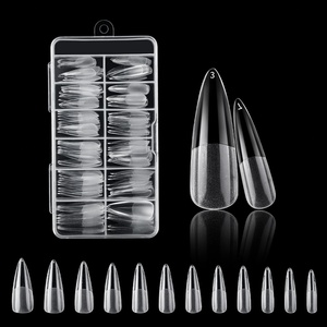 Seamless Wear French Style Acrylic <b>Nail</b> <b>Extension</b> Piece Long Trapezoid Almond <b>Nail</b> for Fingers Transparent Tips HALAL Certified - Product Image 3
