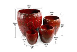 Juego de Macetas de Cerámica Estilo Americano con Orificio de Drenaje, Acabado Brillante, Textura con Relieve de Hojas Borgoña, para Interiores y Exteriores, Hogar y Jardín - Product Image 2