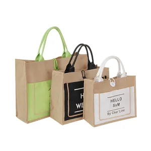 custom logo printed recyclablematerial made tote jute shopping gifts bag