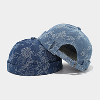 Casquette de baseball en jean à imprimé abstrait bleu - Casquette de papa vintage texturée délavée avec visière pliée et sangle réglable unisexe