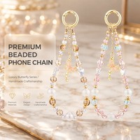 Chaîne de téléphone perlée Y2K, breloque papillon en alliage et cristal, cordon à pompon, style luxe léger, perles dorées, porte-clés pour smartphone