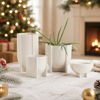 Pot de fleurs géométrique en grès beige, décoration moderne, pot en céramique avec support