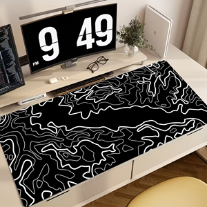 Tapis de souris de jeu XL avec carte <span class=keywords><strong>topographique</strong></span> (31,5x11,8 pouces), base en caoutchouc antidérapante, bords cousus, tapis de bureau noir et blanc avec contour - Product Image 3