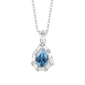 High Quality Gemstone Natural Topaz Blue Stone Water Drop Zircon Pendant 925 Sterling Silver Manifestation Women Necklaces