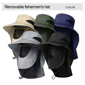 Customized logo 3D Embroidered with Neck Cover Adjustable Fisherman's <b>Hats</b> <b>Summer</b> UV Resistant Outdoor Work Fisherman Bucket <b>Hat</b> - Product Image 2