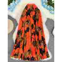 Robe vintage haut de gamme imprimée de fleurs végétales, taille empire, infroissable, plissée, coupe trapèze, pour l'été, style Europe, Amérique, Afrique du Sud