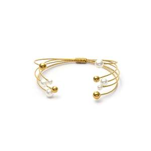 Bracelets de manchette tendance en acier inoxydable 316L avec placage or PVD, perles multi-brins durables et résistantes - Product Image 1