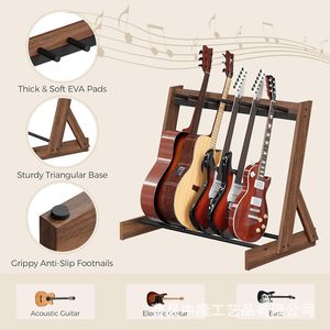 Soporte de guitarra de madera con 5 ranuras, soporte vertical para almacenamiento de guitarras acústicas y eléctricas, organizador de exhibición para sala de estar - Product Image 4