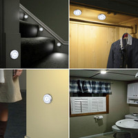 Mur Monté De Haute Qualité Alimenté Par Batterie capteur De Mouvement Intelligent Détecteur Rond 6 LED armoire Veilleuse lumière de garde-robe