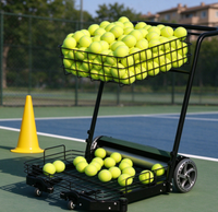 Chariot à balles de tennis en acier, chariot portable pour collecter les balles de tennis, panier à double couche en fil métallique, chariot d'entraînement et d'enseignement de tennis