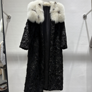 Cappotto Lungo Bianco con Grande Collo in Pelliccia di Volpe, Taglia Grande, Vera Pelliccia di Visone Nero per Donna, per il Massimo Calore - Product Image 1