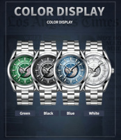 Montre pour homme de luxe, sport, affaires, chronographe, bracelet en acier inoxydable, aiguilles lumineuses, mouvement mécanique