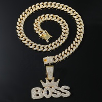 Nouveau Collier Chaîne à Maillons Plaqué Or avec Pendentif Signe Dollar, Bijou Hip Hop pour Homme, Sertie de Cristaux, Idéal pour les Fêtes