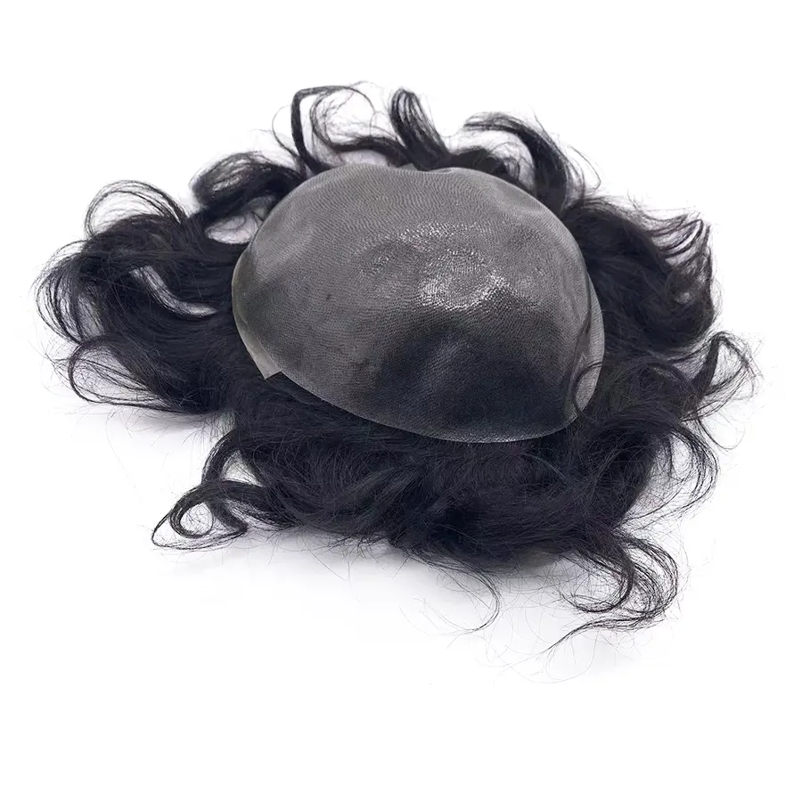Pelucas de cabello humano de piel fina de alta calidad Base de Pu completa Toppers de cabello humano indio Remy Man United Toupee peluca