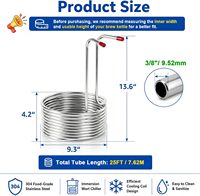 Bobine de refroidissement par immersion, refroidisseur de moût 3/8" x 25FT, refroidisseur d'eau en acier inoxydable pour bain de glace, refroidisseur de bière, refroidisseur d'eau pour brassage de bière