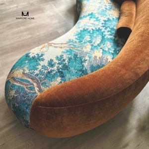 Vintage Curved Boucle <b>Sofa</b> with Abstract Tapestry Upholstery Mid-Century Modern Brown Velvet Curved Living Room <b>Sofa</b> - Product Image 6