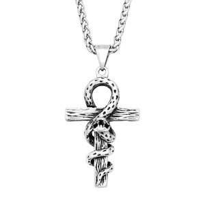 yunnique Anka Scepter <b>Cross</b> Stainless Steel Necklace Retro Snake Pendant Men Women Fashion Jewelry - Product Image 5