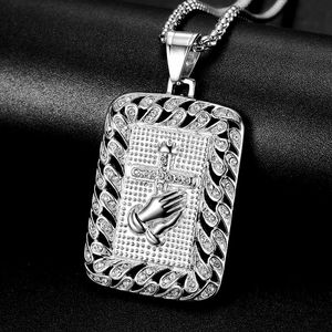 Hip Hop Gold Plated Buddha Hand Cross Pendant Necklace With Diamond Inlay For Everyday Wear - Product Image 2