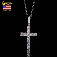 Pendentif Hip Hop en Argent 925 Personnalisé avec Chaîne, Motif Croix Moissanite, Style Iced Out, Stock Local USA