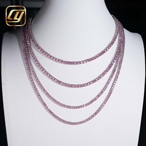 Collar de cadena tipo tenis de plata S925 de alta calidad con moissanita rosa, delicado collar choker completo de moissanita rosa para joyería de boda. - Product Image 1
