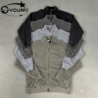 YOUMI ODM/OEM Veste d'hiver respirante 100% Coton, style Streetwear, avec fermeture éclair vintage, col montant, effet délavé, coupe jogger, unie et vieillie