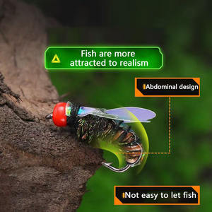 Promo Panas 10pcs Umpan Pancing Serangga Buatan Cepat Tenggelam Kepala Manik Kuningan Scud Fly Worm Set Umpan Pancing Ikan Trout - Product Image 6