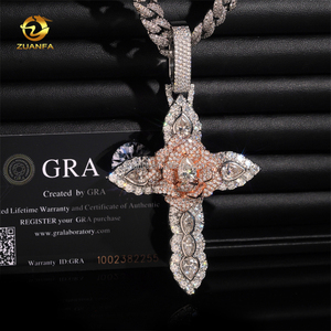 Cusrtomized Moda Homem Jóias Rose + White Gold Cor Hip Hop Pingente S925 VVS1 Moissanite Diamante Rose Flor Cruz Pingente - Product Image 5
