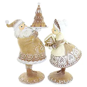 Custom Christmas tabletop dessert house tree resin gingerbread decoration Mr. and Mrs. Santa Claus figurine resin figure
