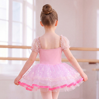 Tutú de Ballet para Niñas, Leotardo con Mangas Abullonadas, Tirantes Cruzados y Lentejuelas, Vestido de Princesa para Danza, para Niñas Pequeñas, Actuaciones en Escenario y Clases de Danza