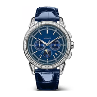 Montres mécaniques en acier lumineuses pour affaires, avec affichage 24 heures et calendrier en cristal, conception d'usine et personnalisation par lots, pour marque privée