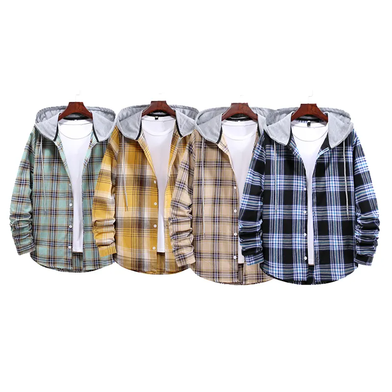 Mens cổ điển dài tay áo sơ mi giản dị Trọng lượng nhẹ dây kéo Cardigan áo kẻ sọc Nút xuống áo khoác với đội mũ trùm đầu