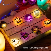 Guirlandes lumineuses LED décoratives d'Halloween, design de dessins animés, citrouille, fantôme, chat, lumières de chaîne, fournitures festives atmosphériques, accessoires de décoration de boutique