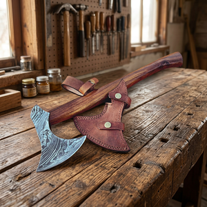 Damascus Industrial Grade Custom Handmade Flat Backed Hunting <b>Axe</b> Wood <b>Handle</b> 3 Cutting Edge 16" Overall Length for - Product Image 3