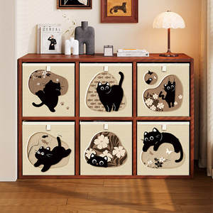Boîte de rangement pliable en tissu motif chat noir style chinois vintage, taille personnalisable, pour étagère <span class=keywords><strong>Kallax</strong></span> - Product Image 5