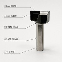 Fraise de nettoyage de fond de pièce à diamant, queue de 1/2 pouce, largeur de 30 mm, hauteur de 15 mm, fraise CNC personnalisée