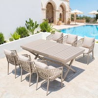 Ensemble de meubles d'extérieur en alliage d'aluminium promotionnel, table longue extensible à plateau à lattes pour patio/jardin, ensemble de chaises en toile, imperméable