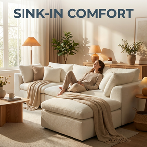 Canapé modulaire Chesterfield moderne 3 places avec ottoman, assise en chenille écologique et éponge, style nuage - Product Image 1