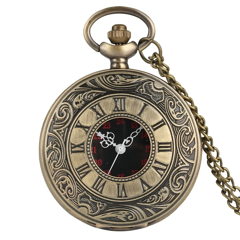 Relógio de bolso quartzo retrô numeral romano, corrente de relógio para homens e mulheres