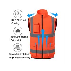 Gilets de sécurité réfléchissants WX Hi Viz <span class=keywords><strong>sans</strong></span> manches, multipoches, pour travaux de construction, vêtements de travail respirants, <span class=keywords><strong>gilet</strong></span> de sécurité rafraîchissant pour l'été avec 2 ventilateurs - Product Image 3