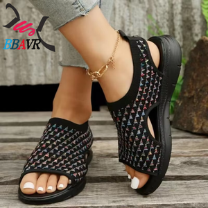 Sandalias de Playa para Mujer, Punta Abierta, Transpirables, Parte Superior de Tela Jacquard, Ligeras, Absorbentes de Sudor, Secado Rápido, Antideslizantes, para Verano y Exteriores - Product Image 5