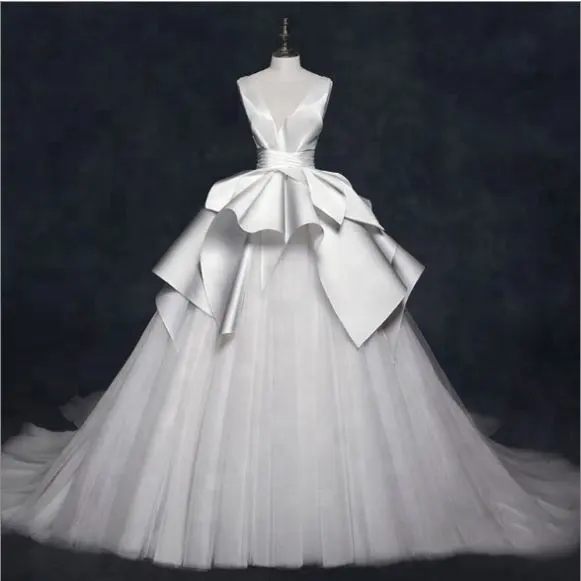 2021 Белое Атласное Бальное платье из тюля Свадебные платья с V-образным вырезом винтажные принцессы новый стиль дизайнерские свадебные платья