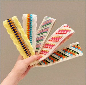 Coloré Crochet Fleur Broderie Bandeau pour Femmes Fille Tricoté Large Bandeau Frange Titulaire Accessoire Vacances Hawaïen Cadeau - Product Image 6