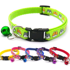 超かわいい芝犬ハスキーアラスカプリントナイロンペット犬の首輪モダンな漫画デザイン耐久性のある黒バックルカラフルなベル猫 - Product Image 1