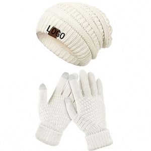 Women Men <b>Beanie</b> Winter <b>Hat</b> Set Thick Knitted Cap Touchscreen Warm Knit Texting Gloves Unisex Promotional Gift - Product Image 1