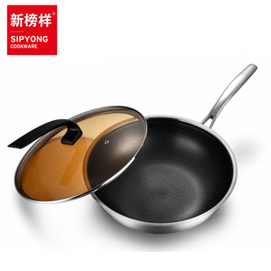 304 Stainless Steel Wok 30cm Honeycomb Non Stick Cooking Pot For <b>Kitchen</b> Use - Product Image 3