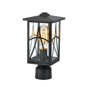 Lanterne de jardin en métal noir avec abat-jour en verre grainé, lumière chaude 2700K, luminaire extérieur IP54, ampoule incandescente A19 incluse - Product Image 1