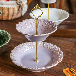 Plateau à fruits de luxe, support en forme de cœur pour bonbons, plateau à gâteaux en céramique à 2 niveaux pour table de desserts - Product Image 5