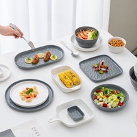 Vaisselle en céramique personnalisée en gros, assiettes à dîner en céramique, ensemble de vaisselle de luxe pour hôtel cinq étoiles