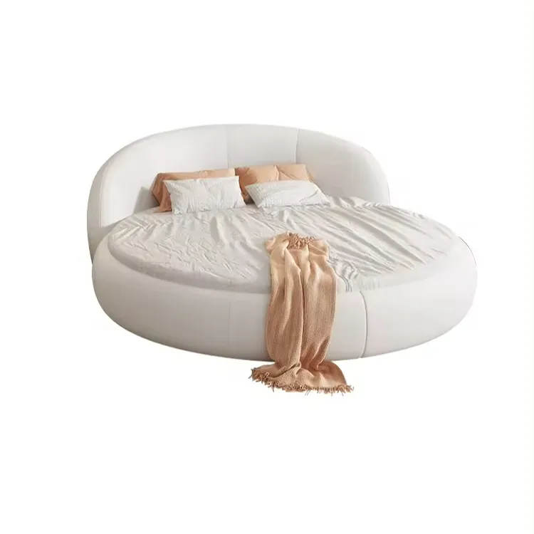 Роскошный Современный Стиль Круглая Белая контактная поверхность из натуральной кожи мягкая кровать круглая гостиничная кровать