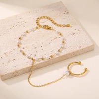 Pulsera de Cadena de Oro 8K y Acero Inoxidable con Triple Anillo para Mujer, Incrustada con Zirconia Blanca en Forma de Ojo